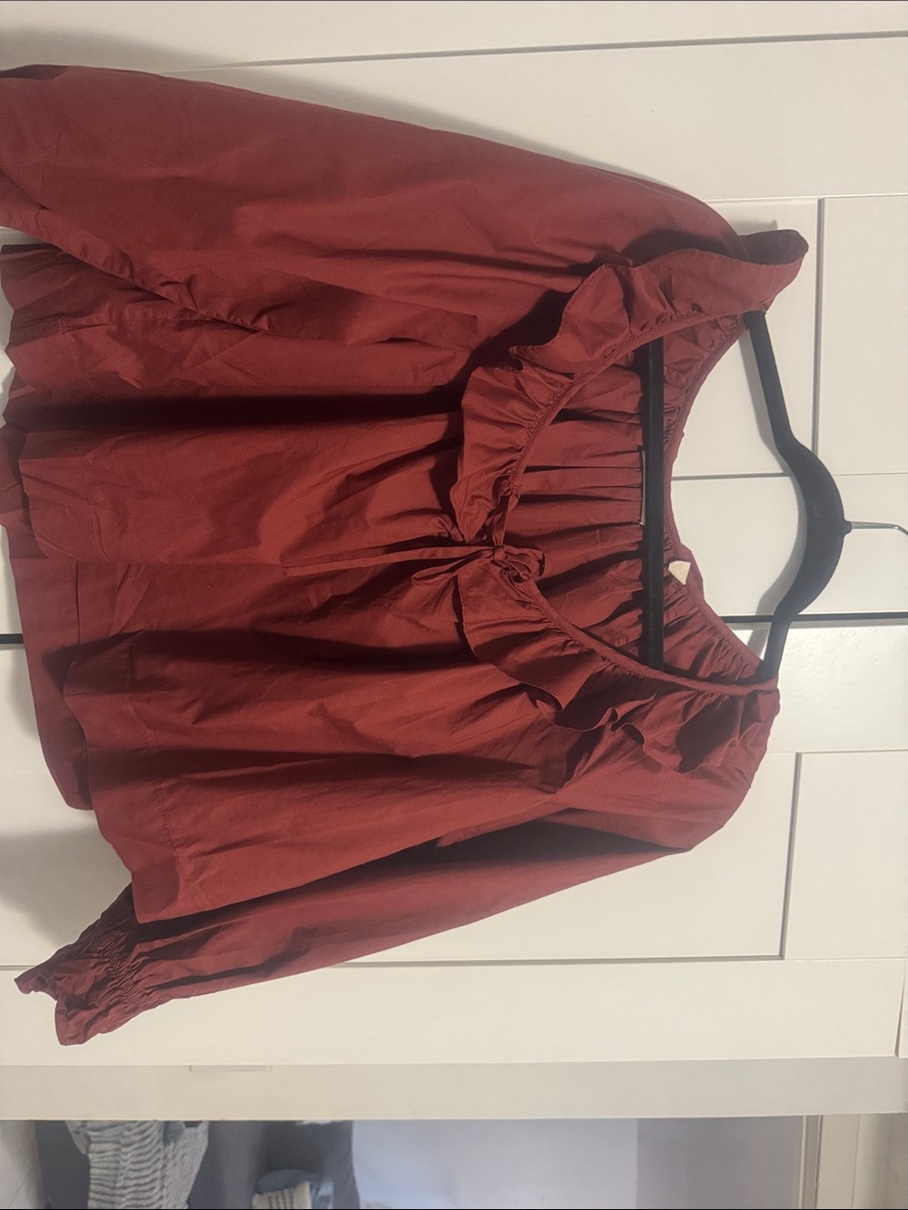 Doen Rust Red Ruffle-Neck Peasant Blouse - Picture 2 of 5